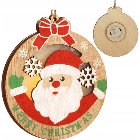 PENDENTE ALBERO DI NATALE BABBO NATALE PER ALBERO DI NATALE LUMINOSO PALLINA DI LEGNO LED