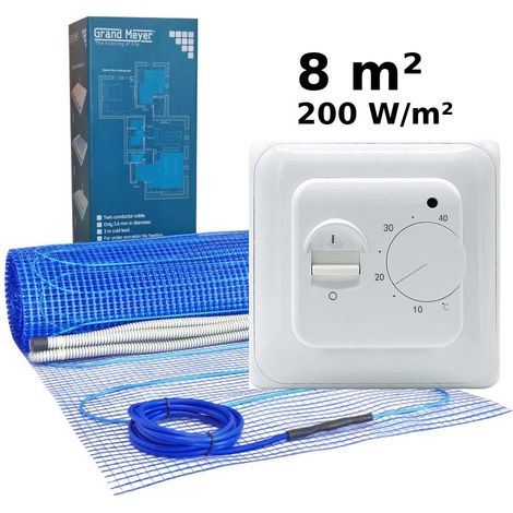Kit de calefacción por suelo radiante 8 m², 200 W/m² + MST-1 termostato