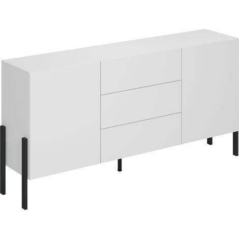 Buffet 2 ante 3 cassetti Bérénice bianco opaco e nero 90cm (1/5)