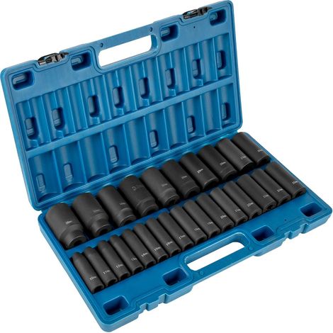 Jeu de Douilles à Choc 1/2" 26PCs, Impact Métriques Profondes 10-36 mm, 6 Pans en Acier Allié Cr-V, avec Mallette Transport, pour Réparation Auto - (1/5)