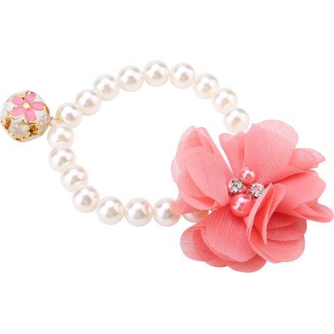 Collar elástico para perro con cuentas y flores, accesorio de joyería para cachorros (rosa)
