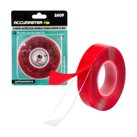 Cinta adhesiva doble cara transparente film rojo 19mm x 5m - ALTA RESISTENCIA, FÁCIL DE CORTAR, GIBALTO (1/5)