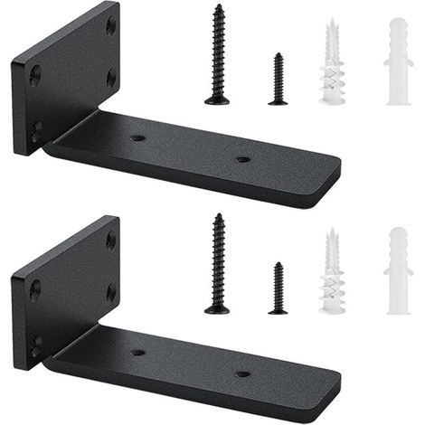 Lot de 2 Supports d'étagère Flottants de 15cm, Supportsd'étagère Robustes pour Étagères, Supports D'Étagère Industriels Avec Vis Assorties Équerre Étagère, Capacité de Charge de 75 Kg (Noire) (1/5)
