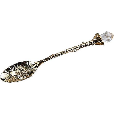 Cuillère à thé, café ou dessert vintage à motif floral sculpté, long manche en cristal, vaisselle JKUGolden (1/5)