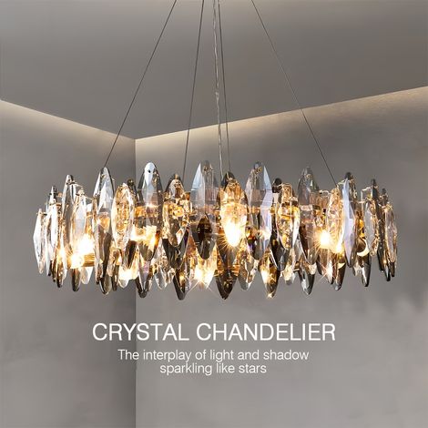 Elegante Kristall Haengeleuchte Gold 60 cm runde Pendellampe mit 9x E14 Fassung und Glas Kristallen hoehenverstellbar moderne Deckenlampe fuer Esszimmer