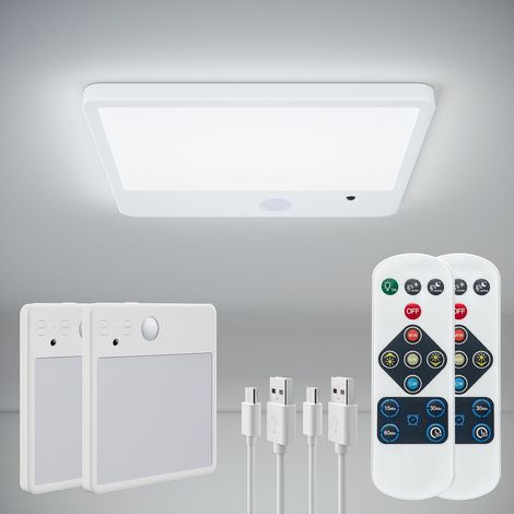 2 x Plafonnier à détecteur de mouvement avec télécommande, rechargeable 8000 mAh, plafonniers magnétiques sans fil, éclairage LED pour douche, escalier, cellier, couloir et porche (1/5)