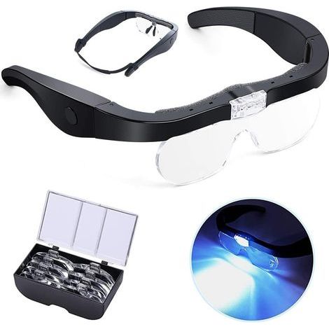 zoom avec lumière LED pour broderie, lecture, amateurs, USB, rechargeable, lunettes grossissantes montées sur la tête, 5 x 3,5 x 2,5 x 1,5 x professionnelle pour personnes âgées, malvoyantes (1/5)