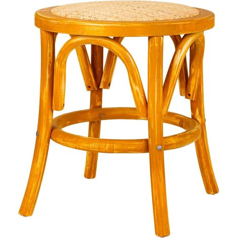 Taburete de madera y asiento de ratán marrón d40x45