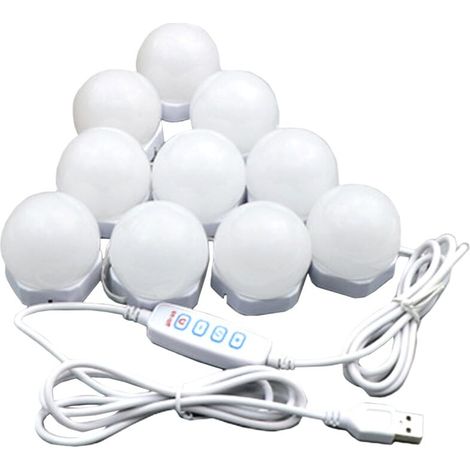 Kit de lampes de miroir style hollywoodien, couleur et luminosité réglables avec 10 ampoules LED, éclairage de miroir pour table de maquillage