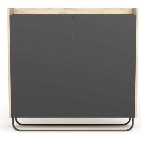 Recibidor zapatero 2 puertas modelo 526 acabado roble claro/grafito, 87 cm (alto) x 90 cm (ancho) x 25.5 cm (prof.) (1/5)