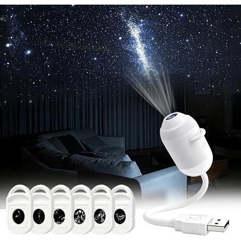 Projecteur Ciel Étoilé Et Veilleuse 2-en-1, Projecteur Galaxie Veilleuse USB, Projector À 360°, Projecteu D'éToiles Avec 6 Films Pour Chambre À Coucher, Plafond Voiture, SoiréE (1/5)