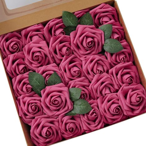 25 Roses en mousse, tige flexible 20cm, diamètre 7.6cm, pour mariage, fête, décoration maison, DIY (1/5)