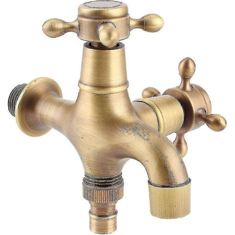 Robinet extérieur style ancien, robinet de jardin rétro en cuivre avec double bec, robinet d'évier de piscine/machine à laver à eau froide (1 pièce, or vintage) (1/3)