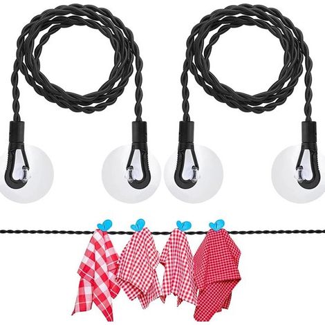 2 tendederos extensibles，Con ganchos y ventosa，Cuerda para tender la ropa，Cuerdas para tender la ropa，1,5 m，Extensible a 2,5 m，Negro (1/5)
