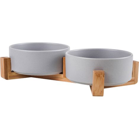 Bol En Céramique Pour Chien Et Chat - Support En Bois - Antidérapant - Hauteur Ergonomique - Double Bol - Lot De 2
