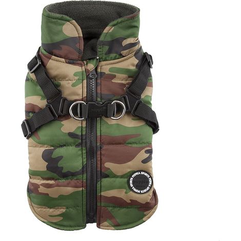 Puppia Papd-Vt1366-Ca-L - Gilet Invernale Impermeabile con Imbracatura Integrata, Verde (Camo), L, 1 Pezzo (1/4)