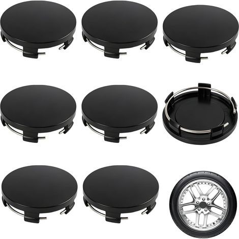 8 x ABS Black Car Hub Caps 56 mm, Decorative Car Hub Cap for Rims, Universal Durable Wheel Centre Protection, Easy to Install Auto and SUV