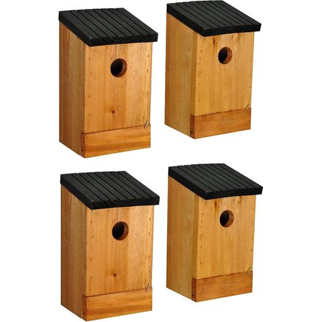 Traditional Wooden Bird Nest Box Birdhouses with Removable Bases (Set of 4) (1/5)