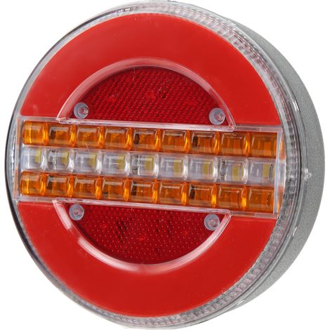 Feu de signalisation arrière LED rond pour remorque, 1200 lm, stop, indicateur de direction et marche arrière, IP67, compatible auto, utilitaire, poids lourd, bateau ou yacht. (1/5)