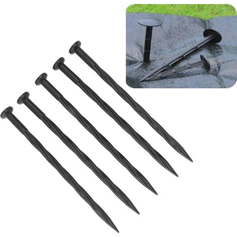 Lot de 50 clous de bordure de sol en plastique, clous anti-mauvaises herbes, ancrages de jardin en spirale pour bordures de sol. (1/5)