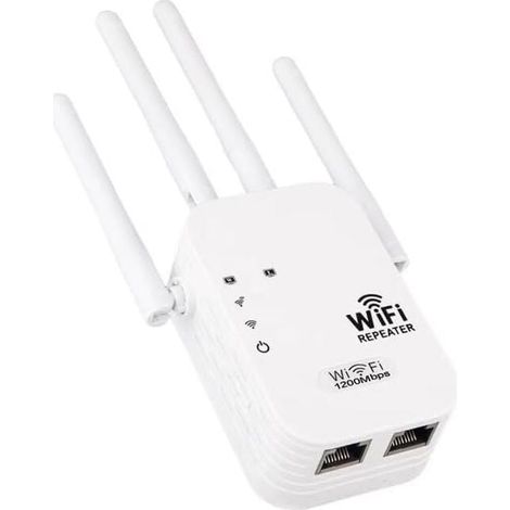 ZVD-Potente repetidor WiFi, 1200 Mbps, potente amplificador WiFi, doble banda 5 GHz y 2,4 GHz, extensor WiFi con WPS y modo 4, hasta 120 m², compatible con todas las cajas de Internet (1/4)