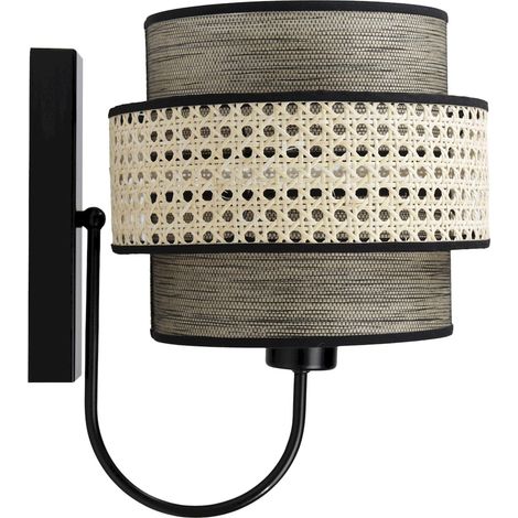 Applique Extérieur en rotin, intérieur en tissu structuré gris foncé - Crème, gris (1/5)