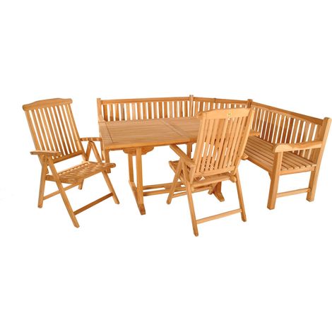 Gartenmöbel Set 4tlg mit Eckbank Teak Gartentisch ausziehbar 120-170 cm MADERA/ARUBA (1/5)