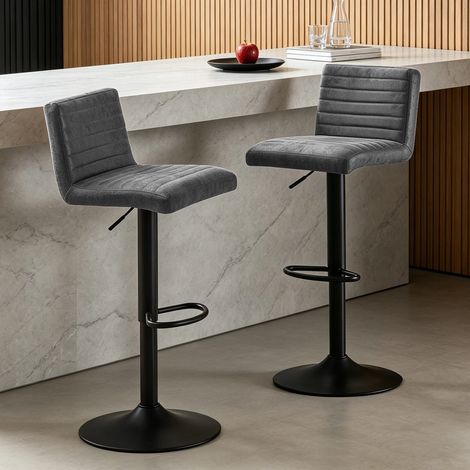 AINPECCA Set of 2 Faux Suede Bar Stools Metal Frame Footrest Base Cafe Pub Swivel Chairs,Grey