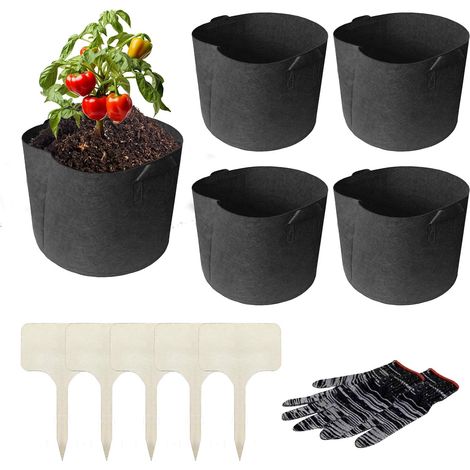 Lot de 5 sacs de plantation de 40 l - Avec tapis de rempotage - En tissu non tissé - Avec poignées - 100 cm x 100 cm - Tapis de plantation pour pommes de terre, tomates et légumes (1/5)