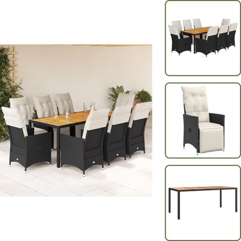 9-tlg. Garten-Essgruppe mit Kissen Schwarz Poly Rattan - Gartensets - Gartenlounge - Relaxsessel - Outdoor Möbel - Rattan Sessel (1/5)