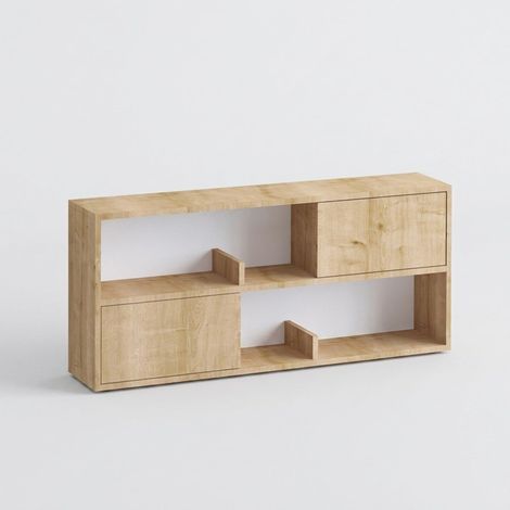 Hängeregal mit 2 Türen und 2 offenen Fächern Holzdekor Eiche B120 cm – FLORA (1/4)