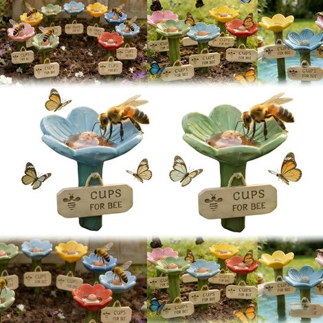 Abreuvoir à abeilles pour le jardin, 4 abreuvoirs à insectes, abreuvoirs d'abeilles, pour abeilles, station d'eau en forme de fleur pour abeilles, papillons et pollinisateurs (bleu/vert) (1/5)