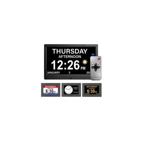Reloj digital LCD de 7 pulgadas con calendario, fecha, día y hora, formato de reloj completo, atenuación automática, 8 idiomas, pantalla HD, recordatorio para personas con Alzheimer, ancianos y niños