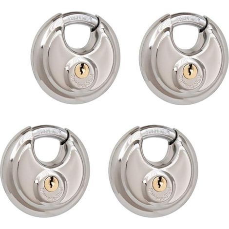 4 paquets de cadenas à disque à clé identiques, serrures en acier inoxydable avec clés, 2-3/4 pouces de large, 3/8 pouces (1/5)