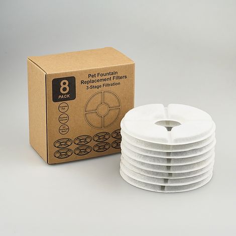 Filtre de fontaine automatique pour chat en huit pièces avec filtre à eau de remplacement en résine et coton à charbon actif pour chats et chiens (rond) - 13,5 cm 13,5 cm 4 cm (1/5)