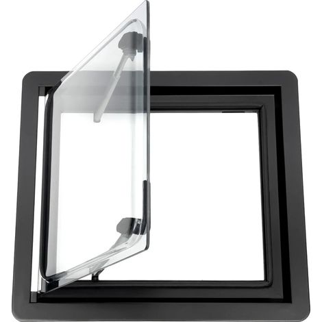 Finestra di ventilazione, con apertura a cerniera, parasole integrato, nera (1/2)