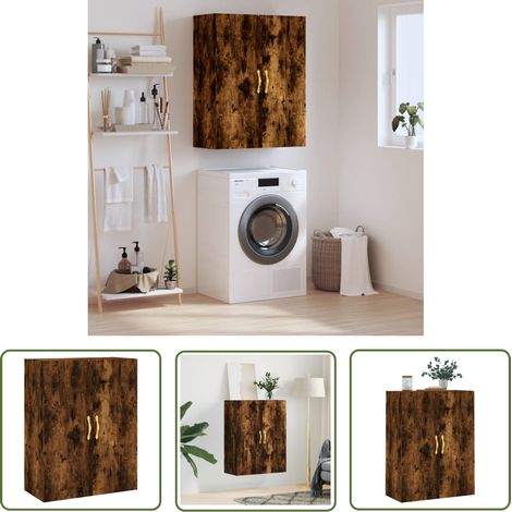 The Living Store Armoire murale chêne fumé 69,5x34x90 cm - Armoire Murale - Meuble De Rangement - Armoire Suspendu - Buffet - Étagère Murale (1/5)