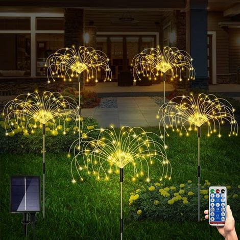 GRM 5er-Set Solar-Gartenleuchten mit Feuerwerkseffekt, Fernbedienung, wasserdicht, 8 Modi, 120 LEDs (1/5)