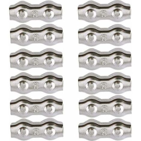 Serre-câble, Serre Cable Acier 3mm 12 Pièces Serre Câbles Duplex Pince de Câble Acier inoxydable 304 D'agrafe de Câble,Câble Poignées pour 2mm Câble Métalliques Pince À Câble Corde à Linge,C (1/4)
