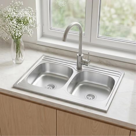 Lavello da cucina a doppia vasca, lavello a incasso in acciaio inox con gocciolatoio per la cucina domestica