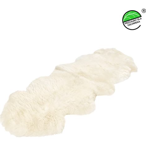 Tappeto bianco naturale realizzato con 2 pelli di pecora, dimensioni 180x50 cm. (1/5)