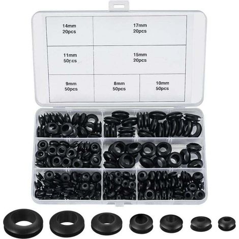 260 Pièces Passe Oeillets en Caoutchouc Assortiment, 7 Tailles Joints Toriques Rondelles œillets pour Fils, Prise et Câble (1/4)
