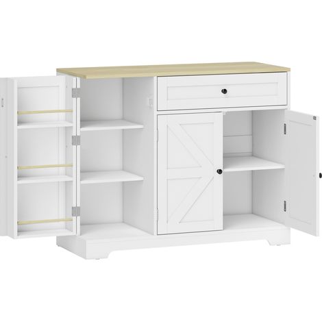 Farmhouse Kitchen Sideboard with Sliding Doors, Adjustable Shelves