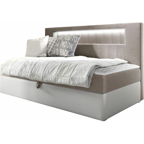 Cama continental Lucus IV, Soft 017 + Fresh 1, Continental, Individuales, 100x200, Tapiz, Cuero ecológico, Somieres, 112x202x104cm, LED (1/5)