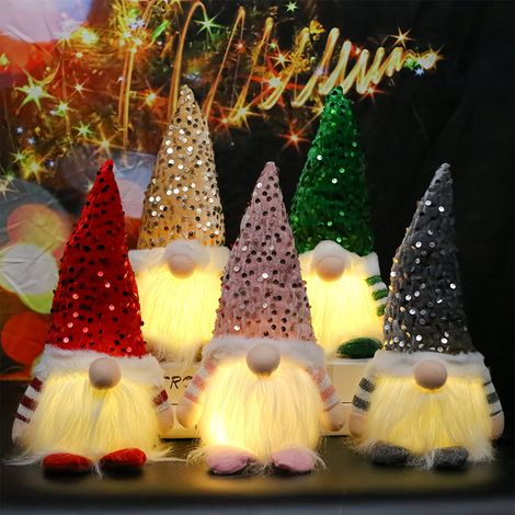 Gnome De Noël - Décoration Lumineuse En Peluche Avec Chapeau À Paillettes - Ornement Festif Pour Intérieur - 1 Pièce (1/5)