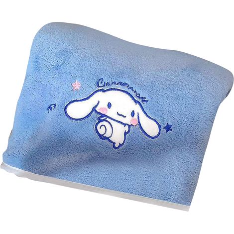 Serviette de bain en velours corail, motif dessin animé mignon, ultra-absorbante, séchage rapide, super douce, pour enfants et adultes, bleue, 140 x 70 cm