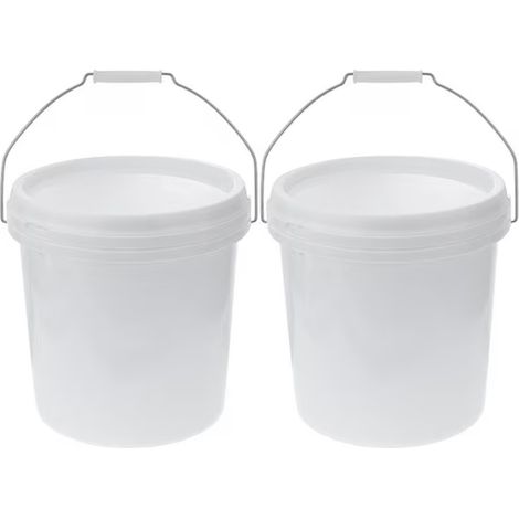 2 seaux en plastique blanc avec poignée et couvercle, 3 gallons (1/5)