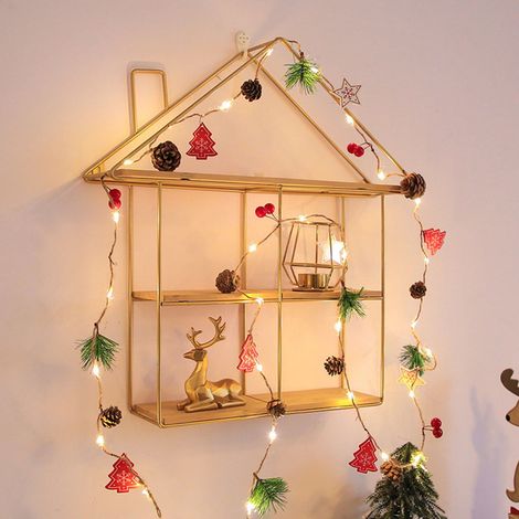 Guirlande Lumineuse En Forme De Pomme De Pin - LED Étoile À Cinq Branches En Chippes De Bois Avec Baies Rouges - Décoration Pour Arbre De Noël Intérieur Extérieur - 200 cm - 1 Pièce (1/5)