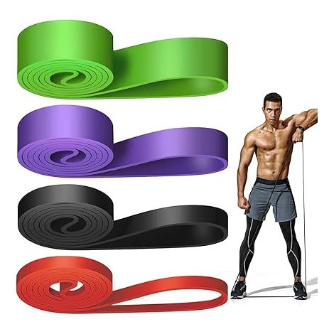 WuGU Bande Elastique Musculation (Lot van 4), 4 Levels de Resistance Elastique Musculation, Bandes de Resistance Elastique pour Sport, Pilates, Yoga, Musculation, Man & Vrouw (1/4)