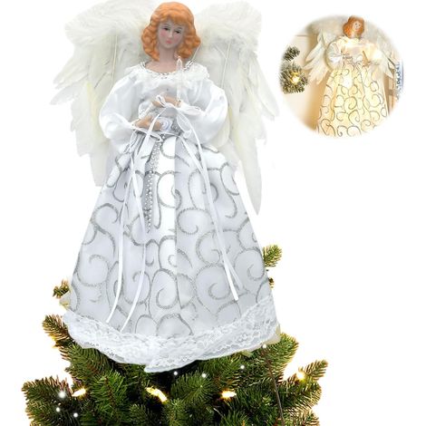 Ange Lumineux pour Sommet de Sapin de Noël, Décor Argenté Cime d'Arbre, Ornement de Fête pour Intérieur Extérieur, Fourniture de Nouvel An, Étoile Céleste pour Sapin (Motif Métallisé) (1/5)